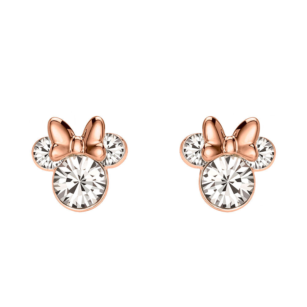Pendientes Minnie Disney con lazo, tono oro rosa y piedras transparentes
