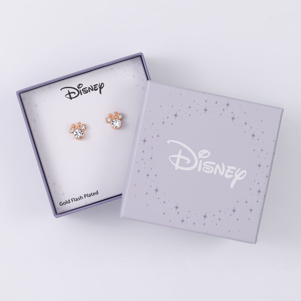 Pendientes Minnie Disney con lazo, tono oro rosa y piedras transparentes - 3