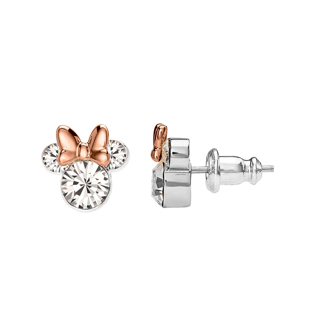 Pendientes Minnie Disney plateados con lazo oro rosa y cristales transparentes - 2