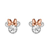 Pendientes Minnie Disney plateados con lazo oro rosa y cristales transparentes