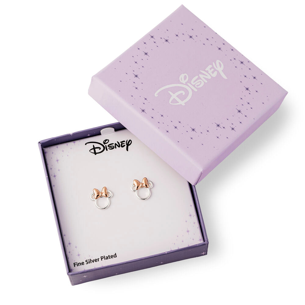 Pendientes Disney con silueta de Minnie y lazo en oro rosa - 3