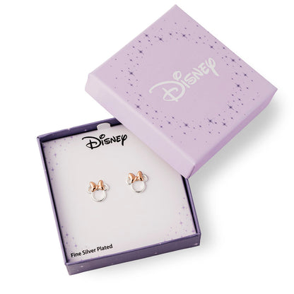 Pendientes Disney con silueta de Minnie y lazo en oro rosa - 3