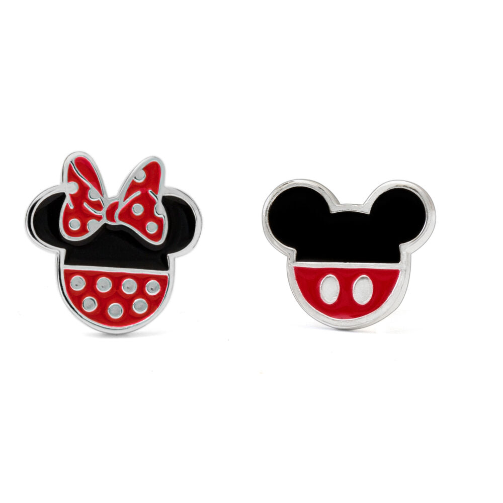 Pendientes Disney de Minnie y Mickey con esmalte rojo y negro