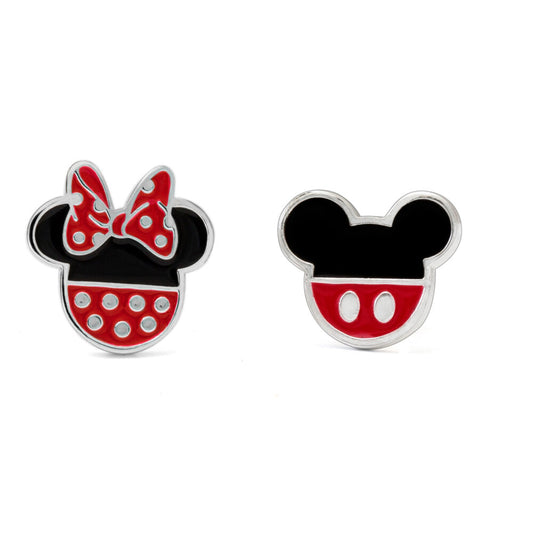 Pendientes Disney de Minnie y Mickey con esmalte rojo y negro