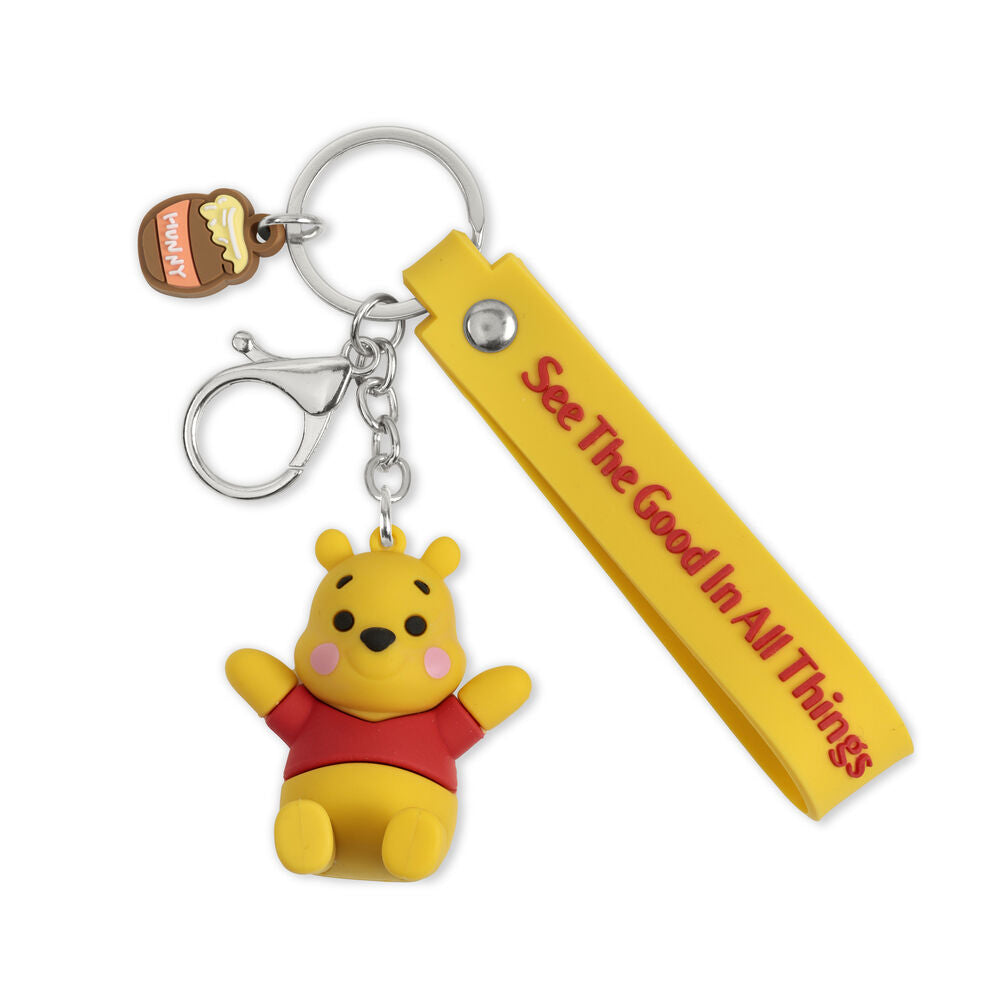 Llavero Disney de Winnie the Pooh con figura 3D, correa amarilla y tarro de miel