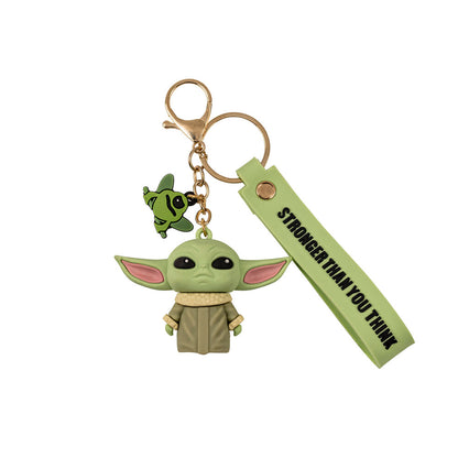 Llavero 3D de Grogu con correa verde y rana de The Mandalorian
