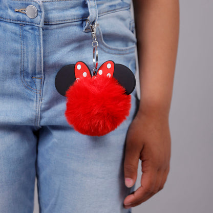 Llavero rojo de Minnie Mouse Disney con pompón y orejas 3D - 3