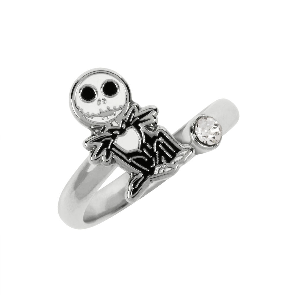 Anillo plateado ajustable de Jack Skellington con piedra transparente