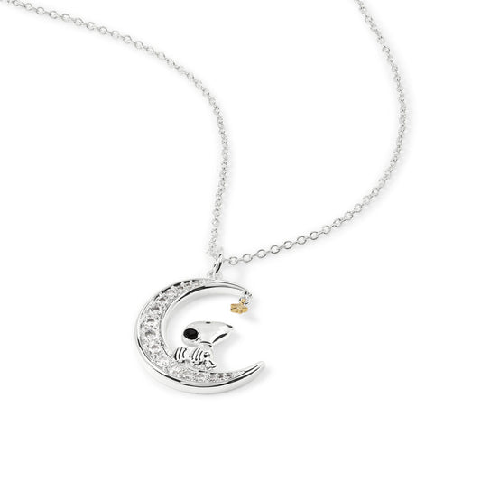 Colgante de luna con Snoopy, piedras blancas y estrella dorada - 2