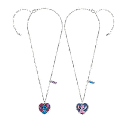 Set de dos colgantes Disney de Stitch y Angel con corazones BFF