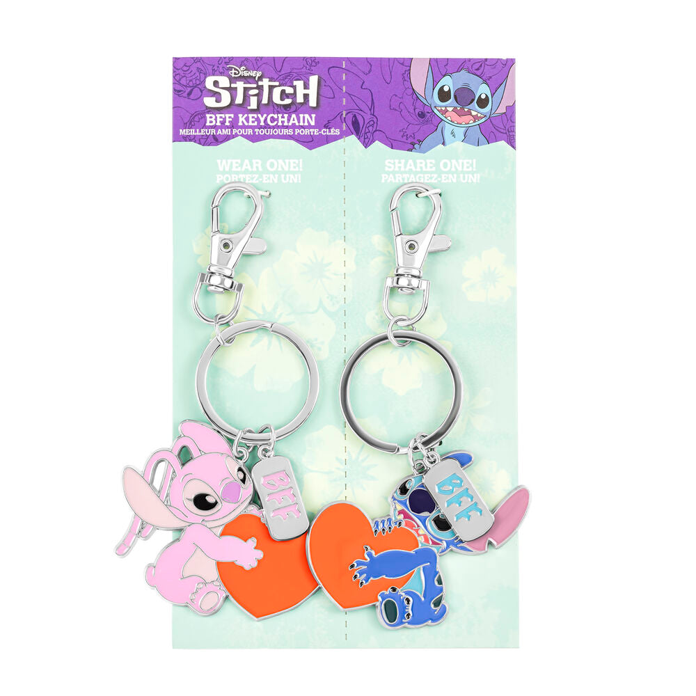 Set de dos llaveros Disney de Stitch y Angel con corazones naranjas - 3