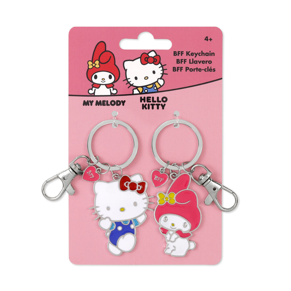 Set de llaveros metálicos de Hello Kitty y My Melody con corazones BFF - 2