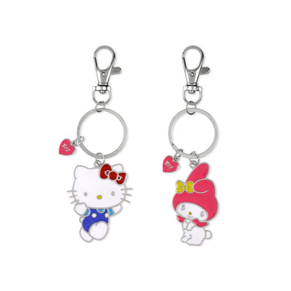 Set de llaveros metálicos de Hello Kitty y My Melody con corazones BFF