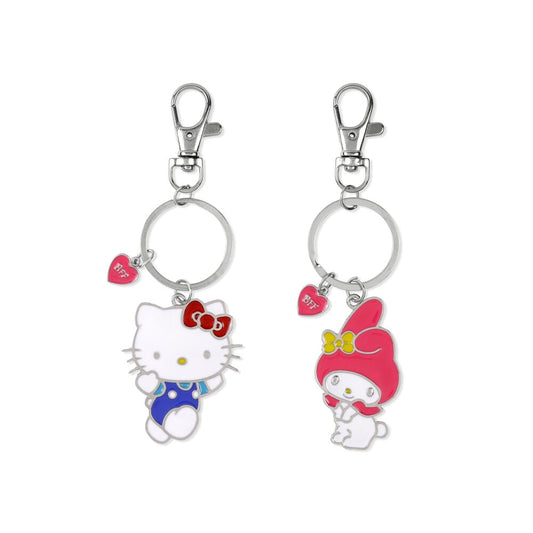 Set de llaveros metálicos de Hello Kitty y My Melody con corazones BFF