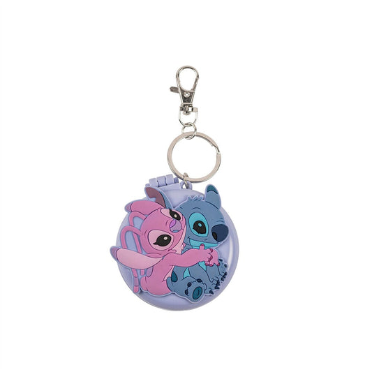 Llavero redondo con espejo y cepillo de Stitch y Angel