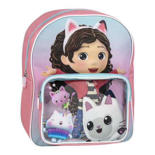 Mochila rosa de La Casa de Muñecas de Gabby con bolsillo delantero
