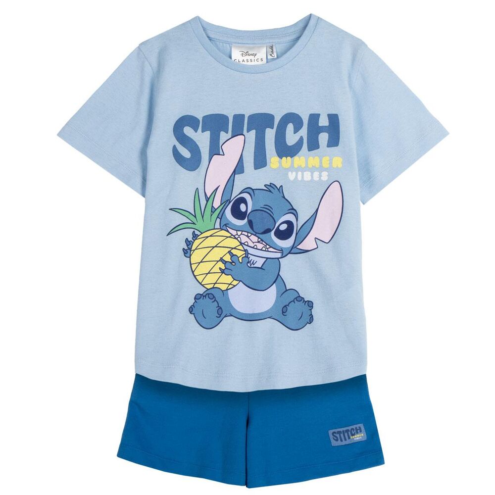 Conjunto infantil Stitch Disney azul con camiseta estampada y pantalón corto