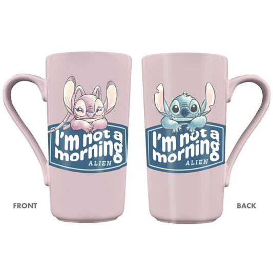 Taza rosa Disney de cerámica con Angel y Stitch