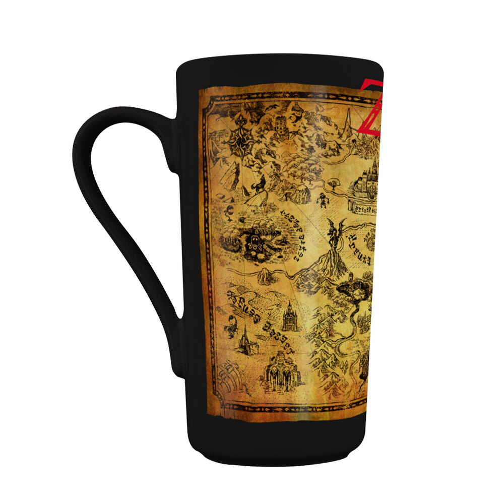 Taza de cerámica de The Legend of Zelda con mapa ilustrado y exterior negro - 2