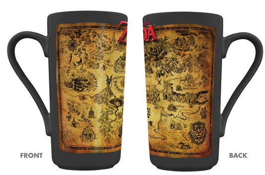 Taza de cerámica de The Legend of Zelda con mapa ilustrado y exterior negro
