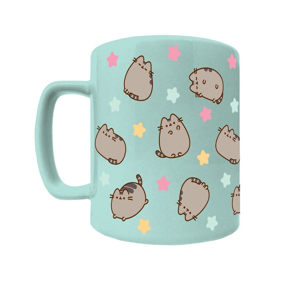 Taza Pusheen de cerámica con funda de peluche gris y asa turquesa - 2
