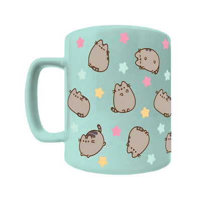 Taza Pusheen de cerámica con funda de peluche gris y asa turquesa - 2