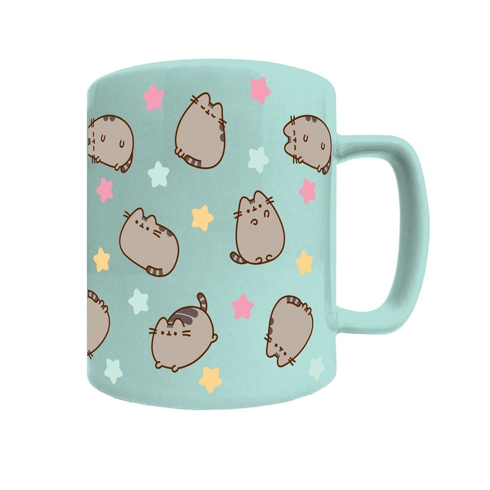 Taza Pusheen de cerámica con funda de peluche gris y asa turquesa - 3