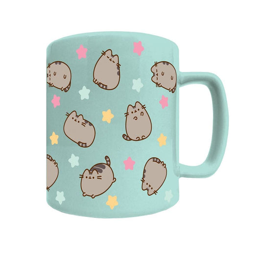 Taza Pusheen de cerámica con funda de peluche gris y asa turquesa - 3