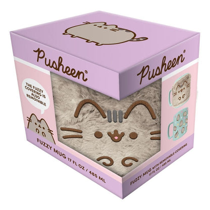 Taza Pusheen de cerámica con funda de peluche gris y asa turquesa - 4