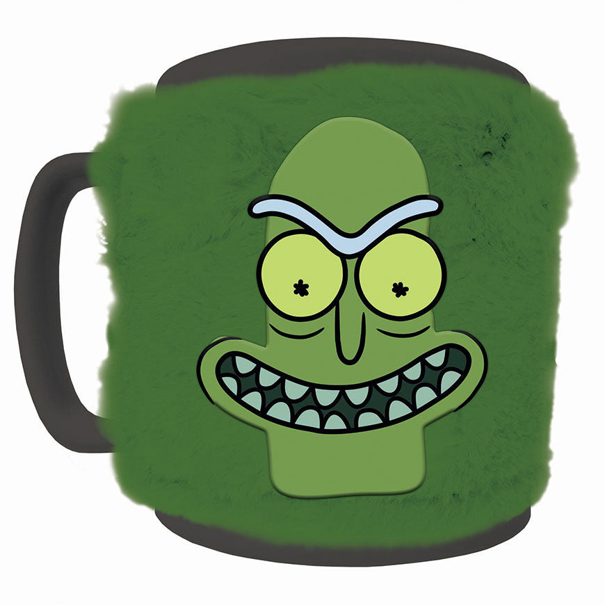 Taza Pickle Rick verde con funda de peluche