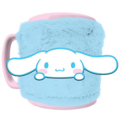 Taza Cinnamoroll Hello Kitty de 440 ml con funda de peluche azul