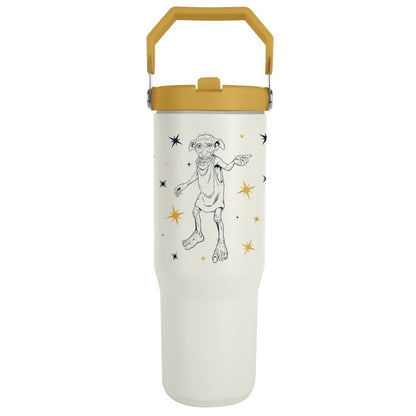 Vaso termo de Dobby de Harry Potter con tapa dorada y asa
