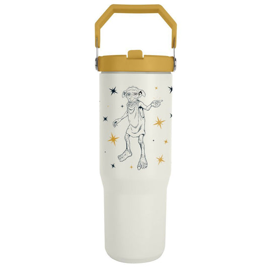 Vaso termo de Dobby de Harry Potter con tapa dorada y asa