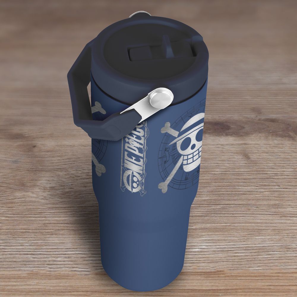Vaso termo azul marino de One Piece con tapa y asa - 3