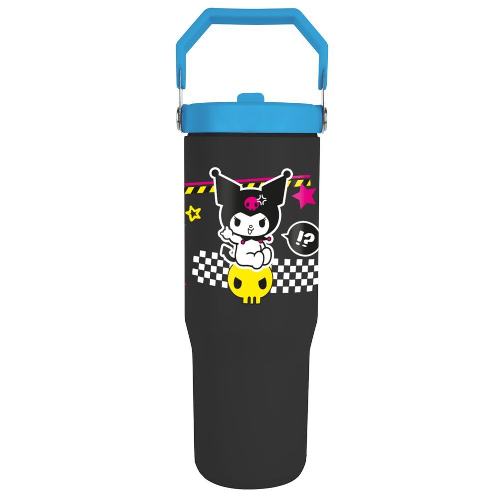 Vaso termo negro de Kuromi Hello Kitty con tapa y asa azul - 2