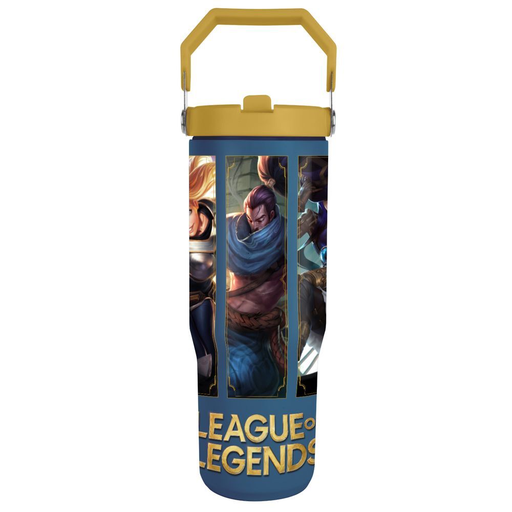 Vaso termo azul de League of Legends con tapa y asa