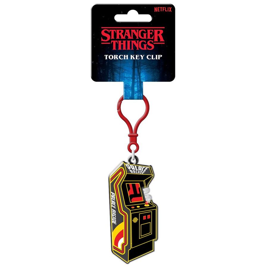 Llavero Stranger Things Palace Arcade con clip rojo