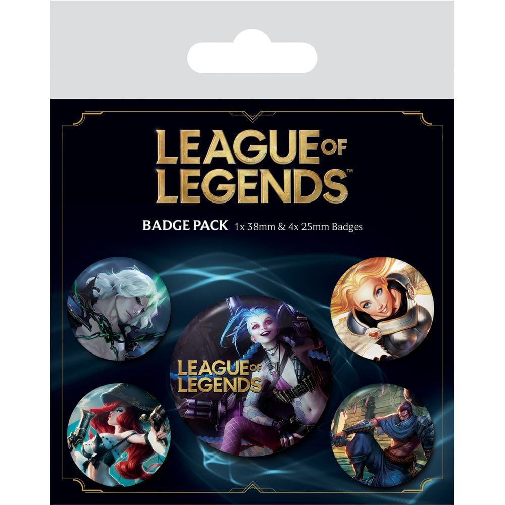 Set de 5 chapas de League of Legends con ilustraciones de personajes