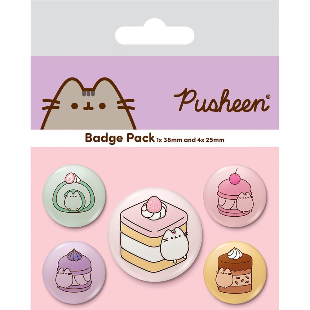 Set de cinco chapas Pusheen con diseños de postres