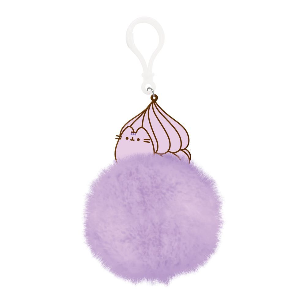 Llavero pompom morado de Pusheen con clip blanco