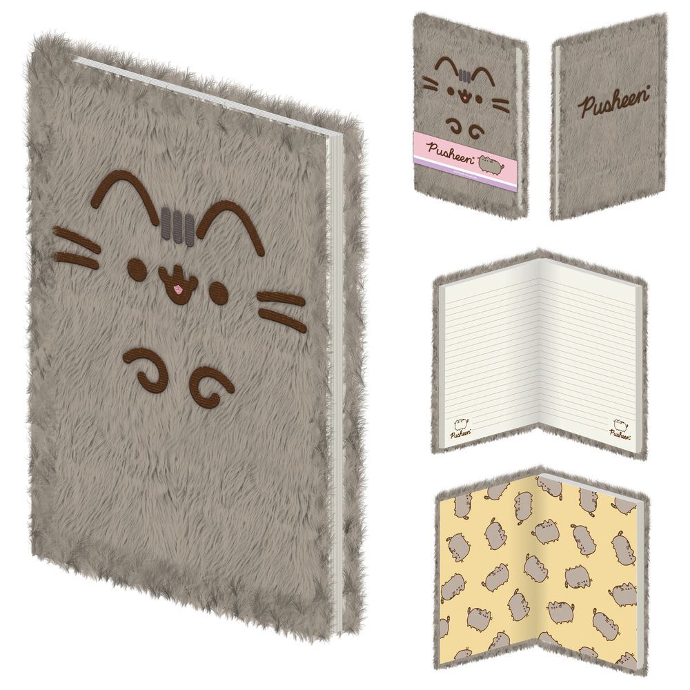 Cuaderno de peluche gris Pusheen con interior rayado