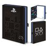 Cuaderno A5 negro de PlayStation con símbolos, consolas y cierre elástico