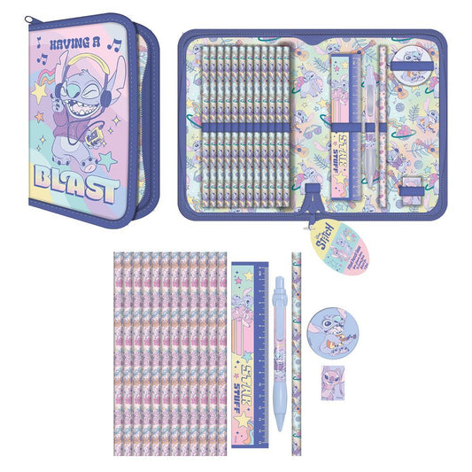 Plumier equipado Disney Stitch con lápices y regla