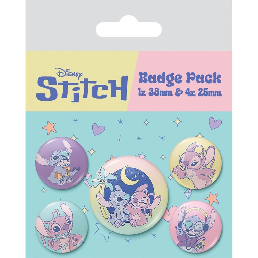 Set de cinco pines Stitch Disney con diseños de Stitch y Angel