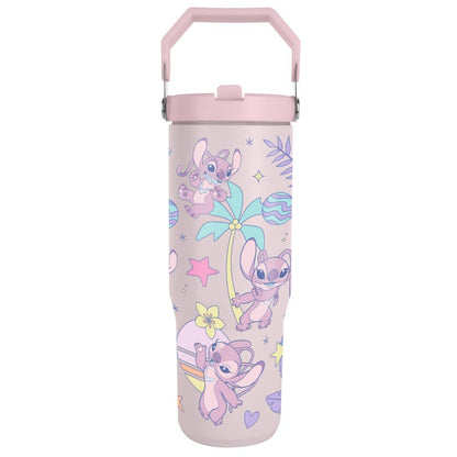Vaso termo rosa de Angel y Stitch Disney con tapa y asa