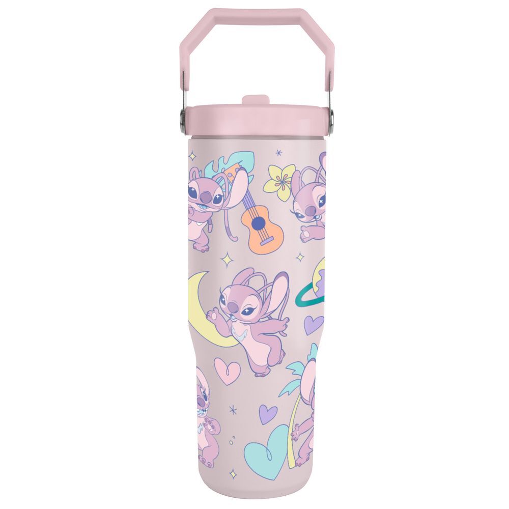 Vaso termo rosa de Angel y Stitch Disney con tapa y asa - 2