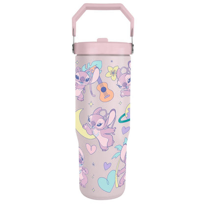 Vaso termo rosa de Angel y Stitch Disney con tapa y asa - 2