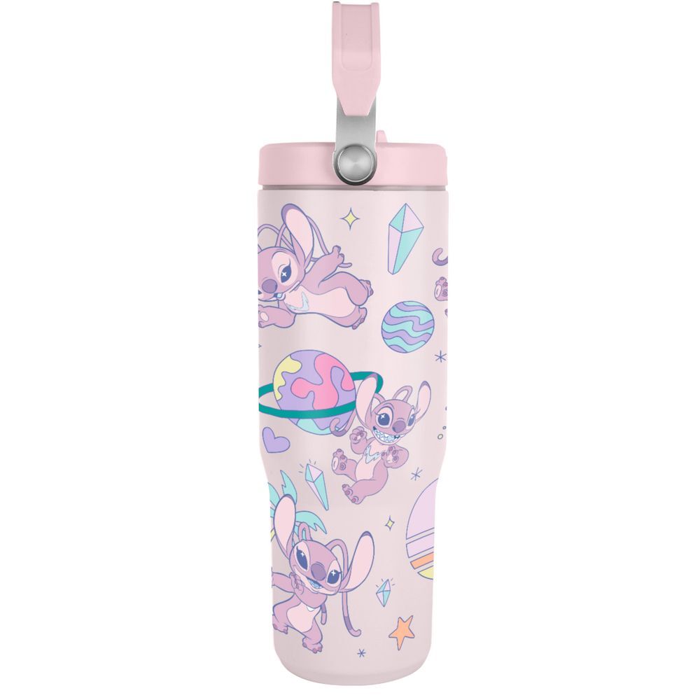 Vaso termo rosa de Angel y Stitch Disney con tapa y asa - 3