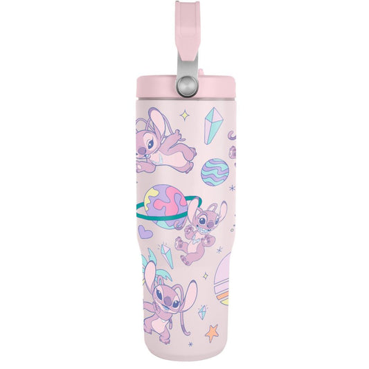 Vaso termo rosa de Angel y Stitch Disney con tapa y asa - 3