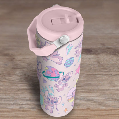 Vaso termo rosa de Angel y Stitch Disney con tapa y asa - 4